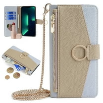 ELEHOLD for iPhone 14 Pro Max Leather Wallet Case with Card Slots Cash Pocket Zipper Purse Hidden Mirror,Luxury Crossbody Metal Chain Strap Wallet Case for Women Girls,blue
