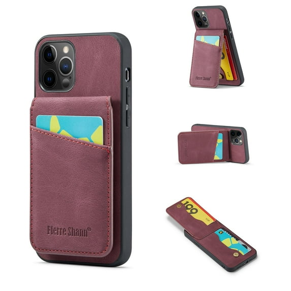 ELEHOLD for iPhone 14 Pro Max Leather Wallet Case with Card Slots Magnetic Button Kickstand Function Full Body Protective Shockproof Cover for iPhone 14 Pro Max 6.7",Red