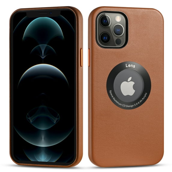 ELEHOLD for iPhone 14 Pro Max Luxury Slim Leather Case Logo Cutout View Slim Thin Lightweight Wireless Charging Support Shockproof Scratch-Resistant Case 6.7 inch,Brown