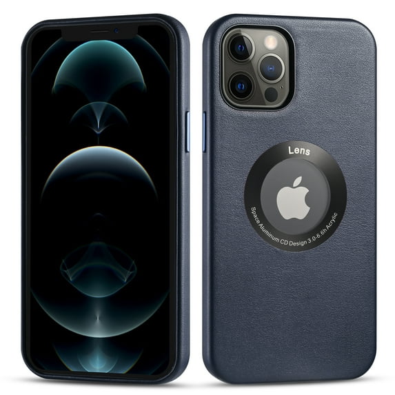 ELEHOLD for iPhone 14 Pro Max Luxury Slim Leather Case Logo Cutout View Slim Thin Lightweight Wireless Charging Support Shockproof Scratch-Resistant Case 6.7 inch,Blue