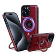 thumbnail image 1 of ELEHOLD for iPhone 14 Pro Max Magnetic Case Premium PU Leather Logo View Hollow Design Foldable Ring Holder Kickstand Support Mag Safe Charging Shockproof Cover for iPhone 14 Pro Max,winered, 1 of 6