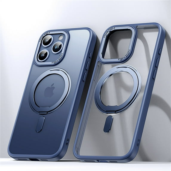 ELEHOLD for iPhone 14 Pro Max Magnetic Clear Case Transparent Clear Back Cover with Invisible 360 Rotation Ring Kickstand Matte Bumper Shockproof Protective Cover Compatible with Mag Safe,blue