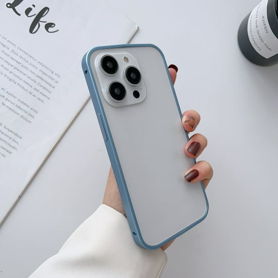 ELEHOLD for iPhone 14 Pro Max Metal Bumper Case, Frosting Matte Metal Frame Case Soft TPU Inner Support Wireless Charging Non-Slip Slim Case for iPhone 14 Pro Max, Lightblue