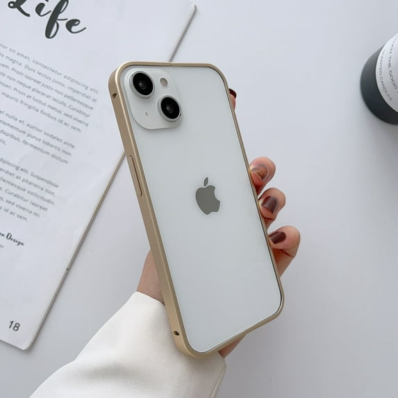 ELEHOLD for iPhone 14 Pro Max Metal Bumper Case, Frosting Matte Metal Frame Case Soft TPU Inner Support Wireless Charging Non-Slip Slim Case for iPhone 14 Pro Max, Gold