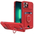 thumbnail image 1 of ELEHOLD for iPhone 14 Pro Max Multi-Functional Soft Slim Case with Card Slot Sliding Cover Camera Protection 360 Rotating Ring Holder Kickstand Shockproof Protective Case,Red, 1 of 7
