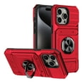 thumbnail image 1 of ELEHOLD for iPhone 14 Pro Max Rugged Hard Case with Metal Ring Holder Kickstand Work with Magnetic Car Mount Hidden Card Slot Pocket Shockproof Anti-Drop Armor Protective Cover,Red, 1 of 7
