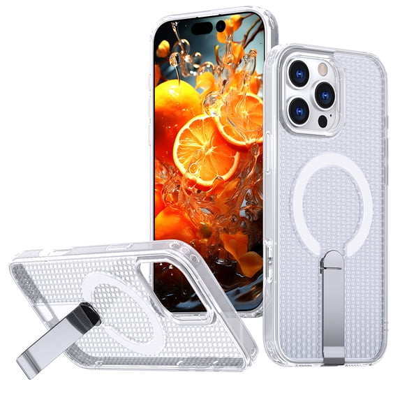 ELEHOLD For iPhone 14 Pro Max Shockproof Magnetic Rugged Case 3D Vented Design Cover, MagSafe Compatible, with Kickstand (Horizontal & Vertical Display), Clear