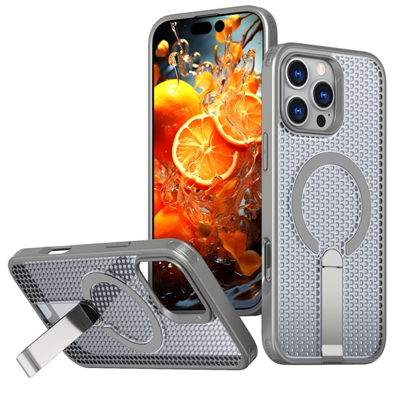 ELEHOLD For iPhone 14 Pro Max Shockproof Magnetic Rugged Case 3D Vented Design Cover, MagSafe Compatible, with Kickstand (Horizontal & Vertical Display), Gray