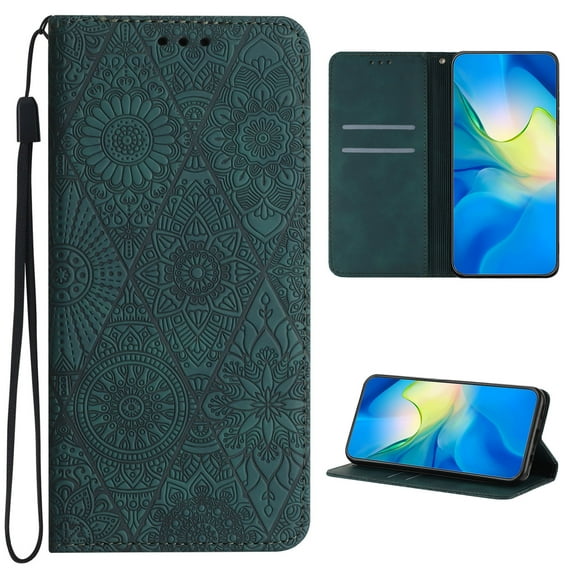 ELEHOLD for iPhone 14 Pro Max Wallet Case 6.7 Inch,Stylish Embossed Pattern with Card Holders Kickstand Function Magnetic Closure Shockproof Anti-Scratch Wallet Case for iPhone 14 Pro Max,Green