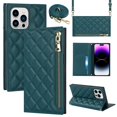 thumbnail image 1 of ELEHOLD for iPhone 14 Pro Max Wallet Case,Card Slot Zipper Purse Adjustable Crossbody Strap Stand Function Leather Wallet Case for iPhone 14 Pro Max 6.7 inch, Green, 1 of 7