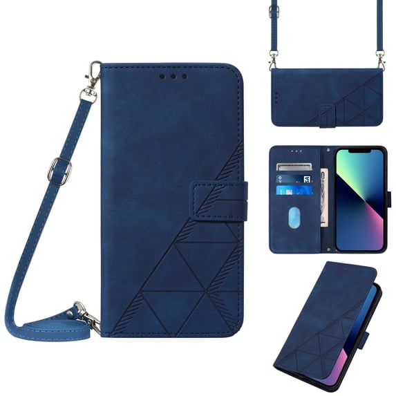 ELEHOLD for iPhone 14 Pro Max Wallet Case, Premium PU Leather Removable Adjustable Crossbody Shoulder Strap Magnetic Stand Card Slots Kickstand Shockproof Flip Cover Case for Women Men,Blue