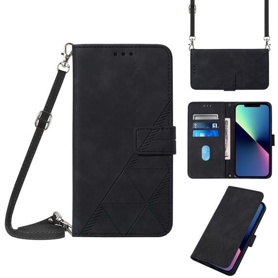 ELEHOLD for iPhone 14 Pro Max Wallet Case, Premium PU Leather Removable Adjustable Crossbody Shoulder Strap Magnetic Stand Card Slots Kickstand Shockproof Flip Cover Case for Women Men,Black