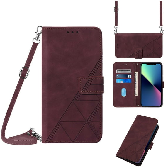 ELEHOLD for iPhone 14 Pro Max Wallet Case, Premium PU Leather Removable Adjustable Crossbody Shoulder Strap Magnetic Stand Card Slots Kickstand Shockproof Flip Cover Case for Women Men,Winered
