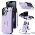 thumbnail image 1 of ELEHOLD for iPhone 14 Pro Max Wallet Crossbody Case with Organ Card Slots Metal Finger Ring Holder Kickstand Crossbody Shoulder Strap Shockproof Purse Cover for Women Girls,lightpurple, 1 of 8