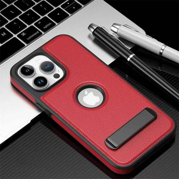 ELEHOLD for iPhone 14 Pro Premium PU Leather Case Luxury Logo Cutout View Strong Magnetic Compatible with Mag Safe Charging Folding Kickstand Shockproof Protective Cover,red