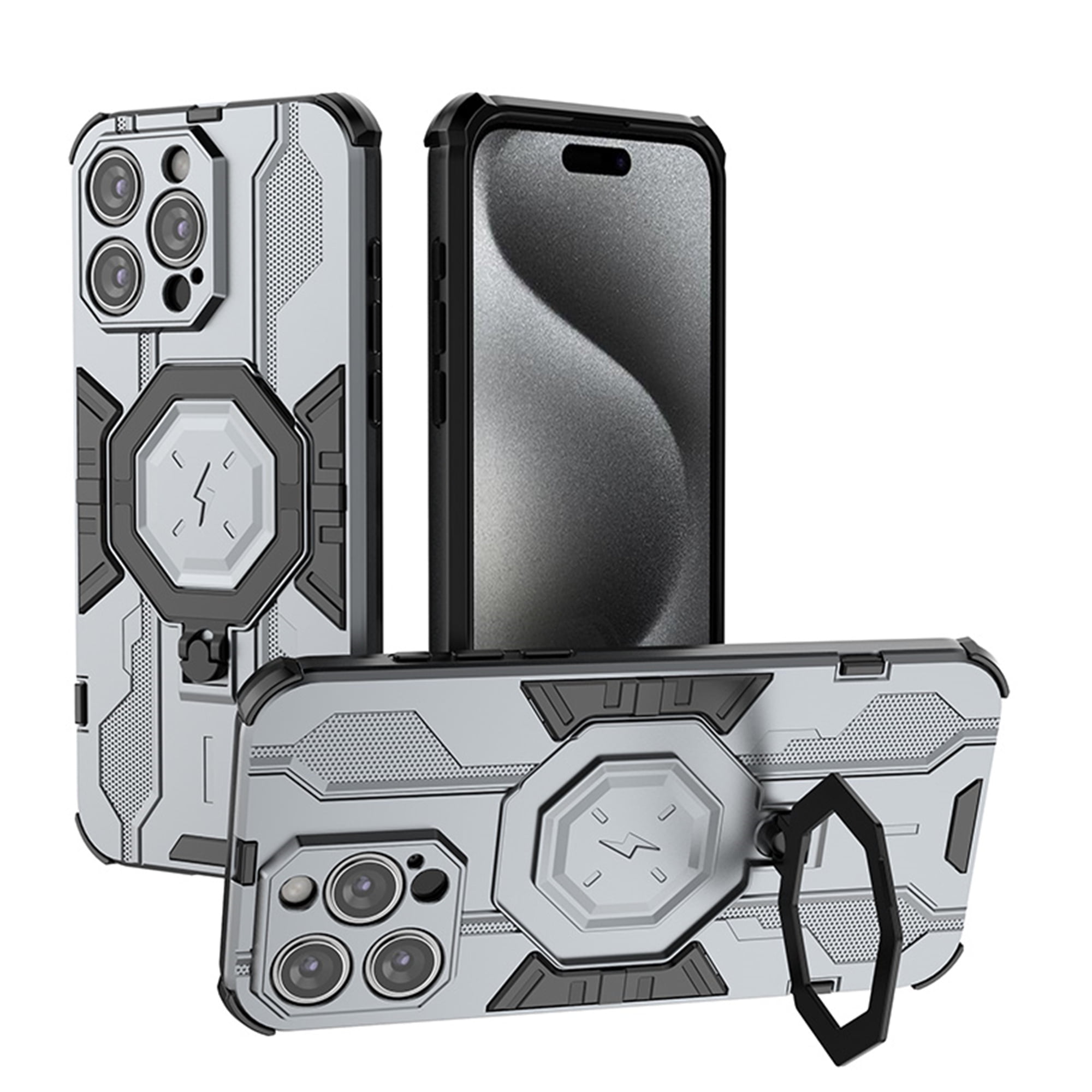 Elehold For Iphone 14 Pro Rugged Magnetic Case Hybrid Armor Cover With Folding Ring Kickstand 0514