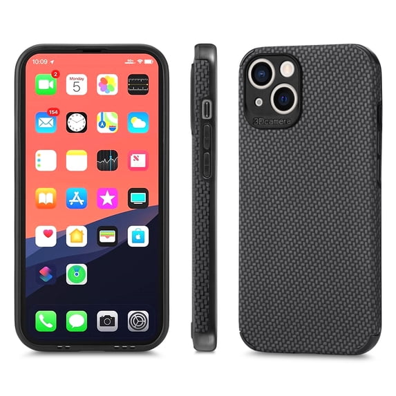 ELEHOLD for iPhone 14 Pro Slim Thin Case Fiber Pattern Full Body Protection Shockproof Anti-Fingerprint Anti-Scratch Protective Case 6.1 inch For iPhone 14 Pro,Black