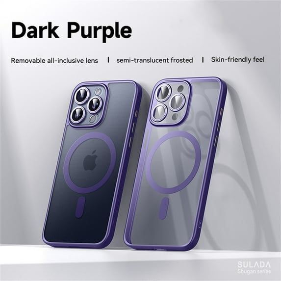 ELEHOLD for iPhone 14 Pro Translucent Matte Case Removable All-inclusive Lens Protection Slim Lightweight Magnetic Compatible with MagSafe Shockproof Case for iPhone 14 Pro,purple