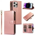 thumbnail image 1 of ELEHOLD for iPhone 14 Pro Wallet Case with 9 Card Holders Zipper Pocket Kickstand Soft PU Leather Flip Shockproof Protective Cover with Wrist Strap Business Style for Women Men,rosegold, 1 of 8