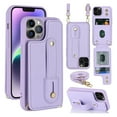 thumbnail image 1 of ELEHOLD iPhone 14 Pro Wallet Case, Flip Card Slots Magnetic Button Kickstand Function Non-Slip Wristband Crossbody Shoulder Strap for iPhone 14 Pro 6.1" Fashion Leather Case,Purple, 1 of 8