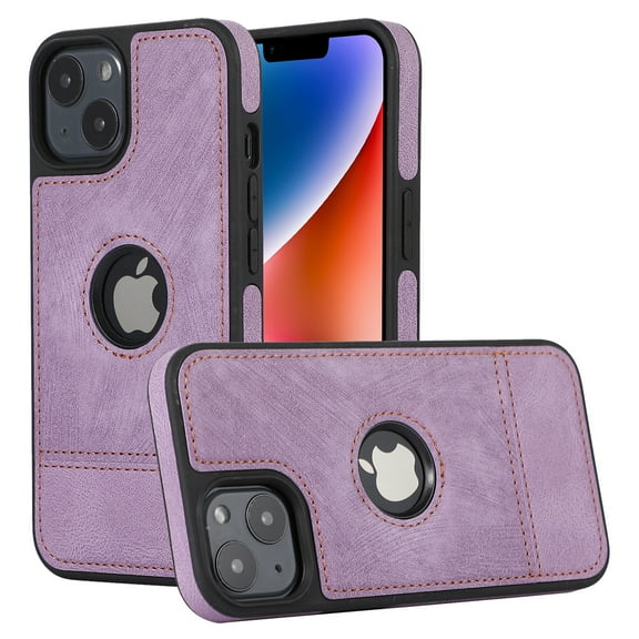 ELEHOLD for iPhone 14 Slim Leather Case Luxury Premium PU Leather Logo View Window All Round Shockproof Protection Anti-Fingerprint Non-Slip Lightweight Case,purple