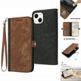 thumbnail image 1 of ELEHOLD for iPhone 14 Wallet Case with Detachable Wrist Strap Handbag, Luxury PU Leather Flip Soft TPU Built-in Magnetic Card Slots Kickstand Function Shockproof Protective Cover Case,Brown, 1 of 7