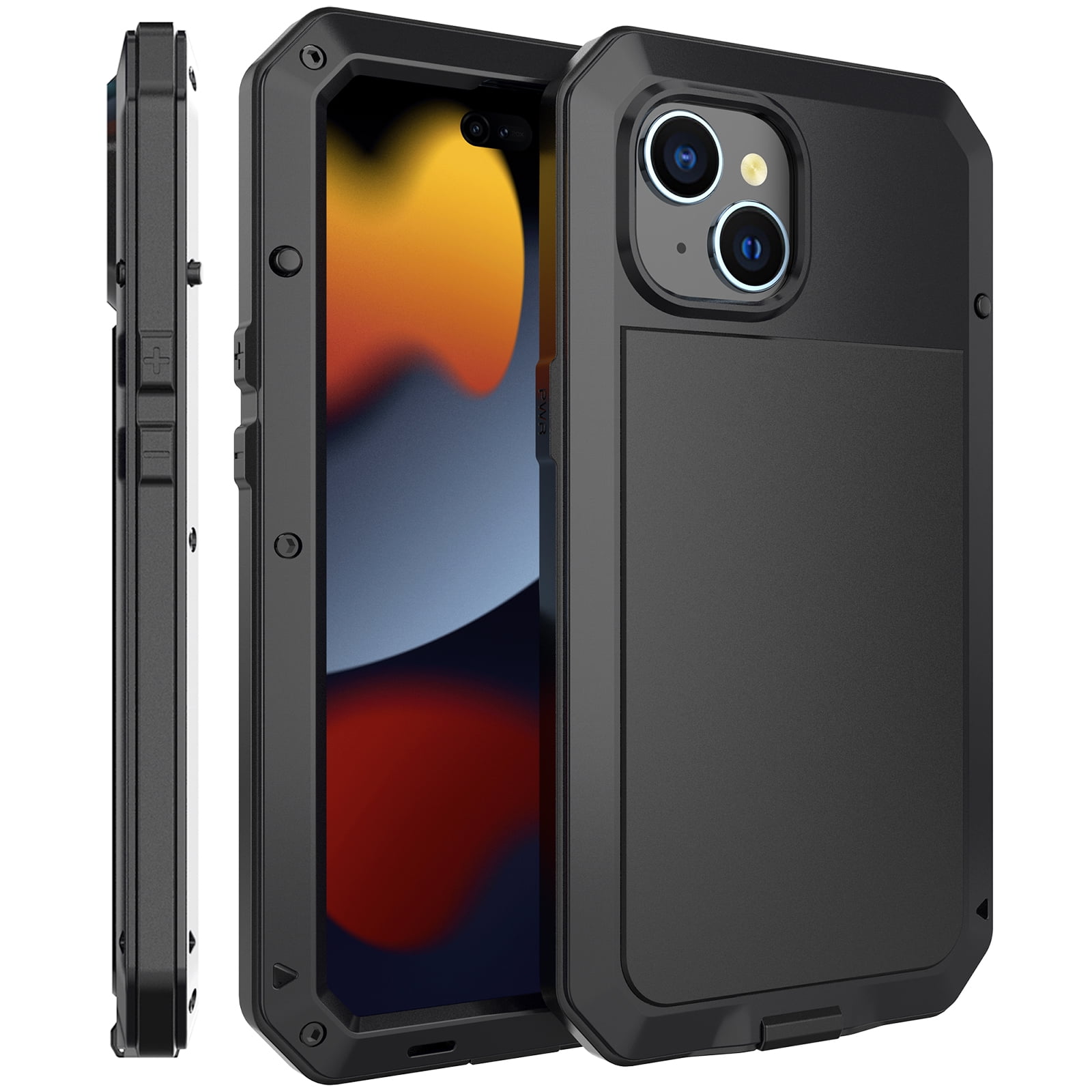 ELEHOLD for iPhone 15 Armor Case, Outdoor Sports 360° Full Body Protective Cover with Tempered Glass Screen Protector Heavy Duty Shockproof Rugged Metal Case for iPhone 15, Black