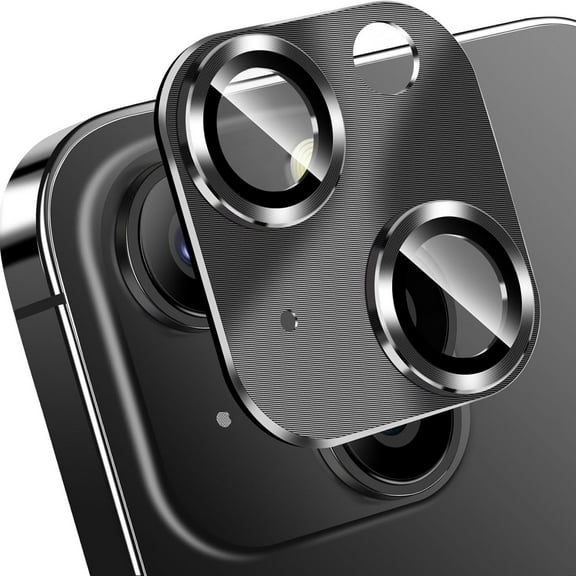 ELEHOLD for iPhone 15 Camera Lens Protector, Case Friendly Scratch Resistant Metal Camera Cover with 9H Tempered Glass Lens Protector Rings Accessories for iPhone 15 - Black