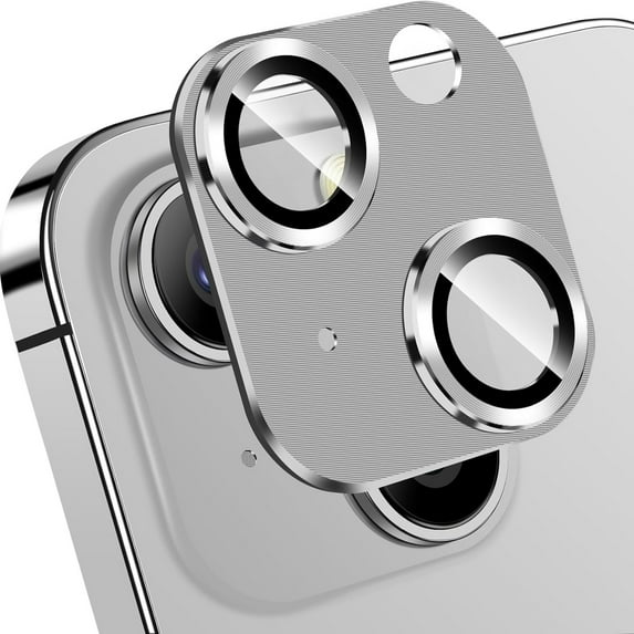 ELEHOLD for iPhone 15 Camera Lens Protector, Case Friendly Scratch Resistant Metal Camera Cover with 9H Tempered Glass Lens Protector Rings Accessories for iPhone 15 - Silver