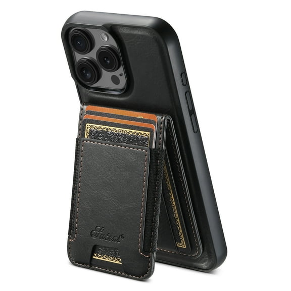 ELEHOLD for iPhone 15  Case, Compatible with Mag Safe Accessory, 2 in 1 Detachable Magnetic Card Holder Faux Leather Men Women Kickstand Wallet Case for iPhone 15  ,Black
