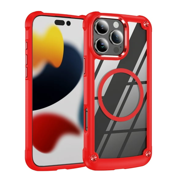 ELEHOLD for iPhone 15 Case, Compatible with Mag Safe Accessory Military-Grade Drop Protection Scratch Resistant Slim Thin Crystal Clear Back Case for iPhone 15 ,Red