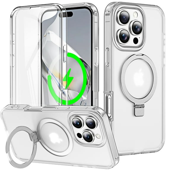ELEHOLD for iPhone 15 Case,Magnetic Compatible with Mag Safe Accessory Invisible Stand Built-in Screen Protector Military Drop Protection Shockproof Frosted Translucent Case,Clear