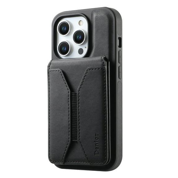 ELEHOLD for iPhone 15 Case, Magnetic Durable Leather Cover with Detachable Card Holder Flip Ring Kickstand Shockproof Protective Phone Case for iPhone 15,Black