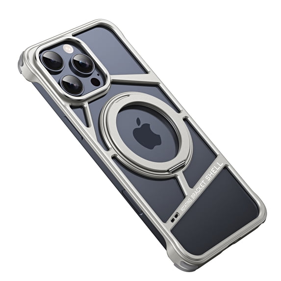 ELEHOLD for iPhone 15 Case,Metal Bumper Frameless 360° Rotation Ring Kickstand Magnetic Aluminium Shockproof Drop Protection Case for iPhone 15 ,Titanium