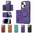 thumbnail image 1 of ELEHOLD for iPhone 15 Case PU Leather 2-in-1 Multi-Functional with Magnetic Detachable Card Holder Leaf Pattern Drop Protection Shockproof Wallet Case Compatible with Mag Safe,purple, 1 of 9