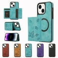 thumbnail image 1 of ELEHOLD for iPhone 15 Case PU Leather 2-in-1 Multi-Functional with Magnetic Detachable Card Holder Leaf Pattern Drop Protection Shockproof Wallet Case Compatible with Mag Safe,green, 1 of 9