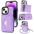 thumbnail image 1 of ELEHOLD for iPhone 15 Case Premium Leather Wallet with Back Organ Card Holders Kickstand Function Crossbody Shoulder Strap Luxury Shockproof Women Purse Cover ,purple, 1 of 5