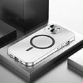 thumbnail image 1 of ELEHOLD for iPhone 15 Case Rugged Metal Alloy Bumper Matte Back Case with Camera Lens Protective Film Safety Lock Clasp Slim Lightweight Shockproof Case Compatible with Mag Safe,silver, 1 of 8