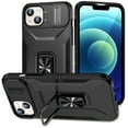 thumbnail image 1 of ELEHOLD for iPhone 15 Case with Slide Camera Lens Protector Cover 360° Rotation Metal Ring Kickstand Impact-Resistant Shockproof Drop Protective Support Magnetic Car Mount 6.1" Rugged Case - Black, 1 of 8