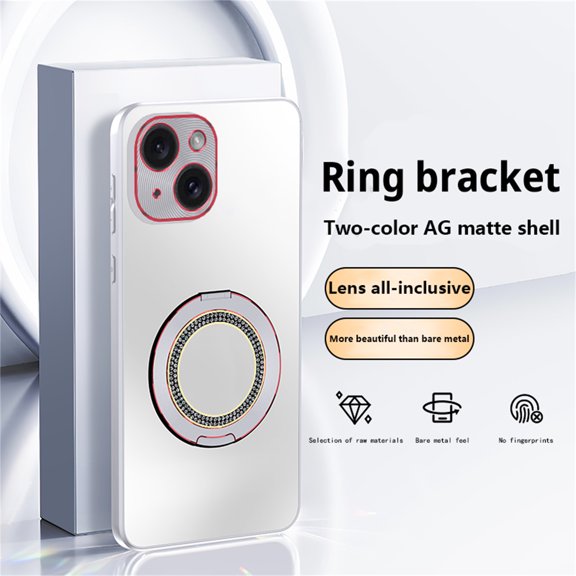 ELEHOLD for iPhone 15 Case, Slim Compatible with Mag Safe Accessory Bling Diamond Ring Kickstand Shockproof Anti-Scratch Protective Rugged Case for iPhone 15,Titaniumwhite