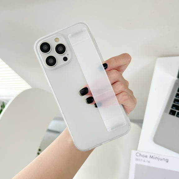 ELEHOLD for iPhone 15 Case with Strap,Slim Protective Phone Case with Elastic Wristband Anti-Slip Strap Shockproof Hard PC Back Cover for 6.1 Inch iPhone 15 - Gray