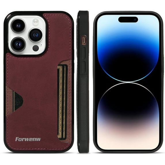 ELEHOLD for iPhone 15 Case Vintage Premium PU Leather Wallet Case with Back Credit Card Holder Slim Thin Lightweight Shockproof iPhone 15 Phone Case -6.1 inch,Winered