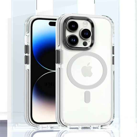 ELEHOLD for iPhone 15 Clear Case Hybrid PC Back Transparent Anti-Yellowing Clear Support Wireless Charging Magnetic MagSafe Slim Shockproof Protective Case,white