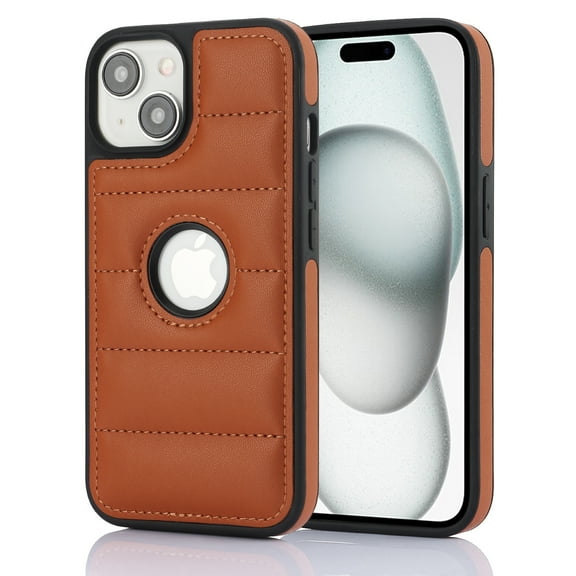 ELEHOLD for iPhone 15 Leather Case Luxury Premium PU Leather Logo Cutout View Full Coverage Slim Lightweight Non-Slip Shockproof Protective Case for iPhone 15,brown