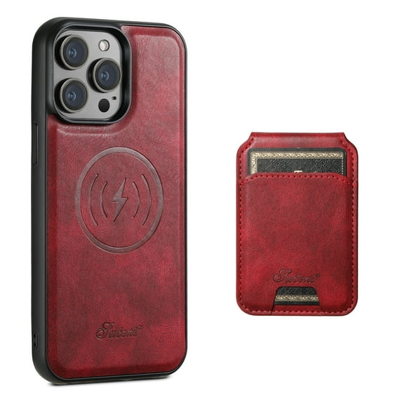 ELEHOLD for iPhone 15 Leather Case Premium Leather Material with Magnetic Detachable Card Holder Compatible with MagSafe Charging Shockproof Slim Lightweight Case for iPhone 15 6.1",Red