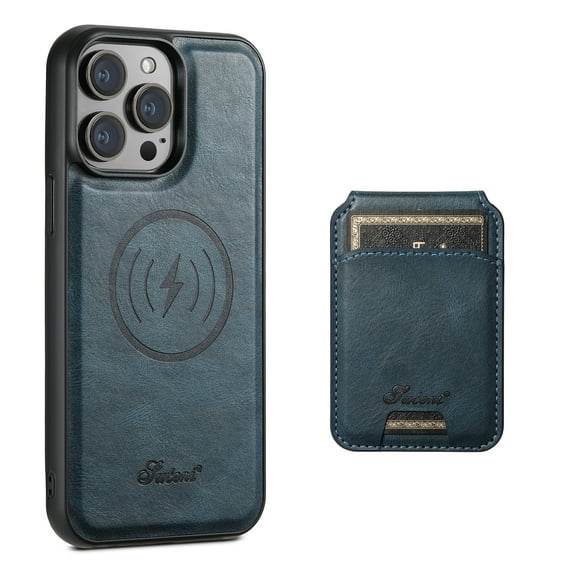 ELEHOLD for iPhone 15 Leather Case Premium Leather Material with Magnetic Detachable Card Holder Compatible with MagSafe Charging Shockproof Slim Lightweight Case for iPhone 15 6.1",Blue