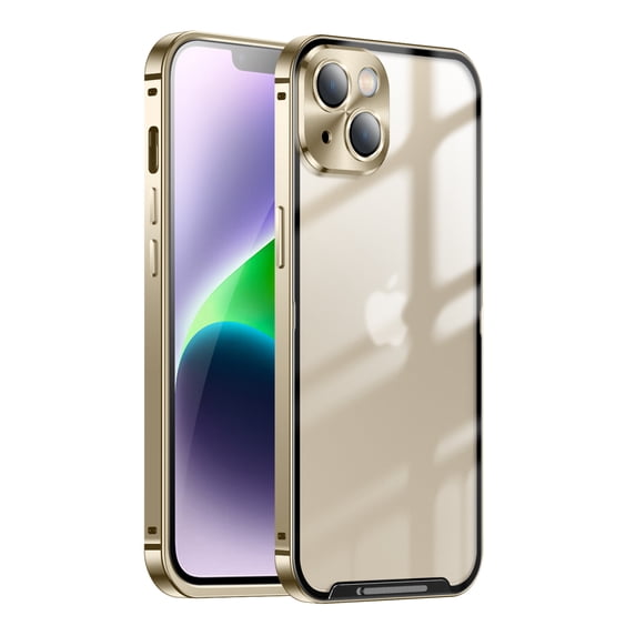 ELEHOLD for iPhone 15 Luxury Plating Clear Case Ultra Slim Thin Camera Lens Protective Film Rugged Metal Frame Shockproof Anti-Scratch Case for iPhone 15 6.1",Gold