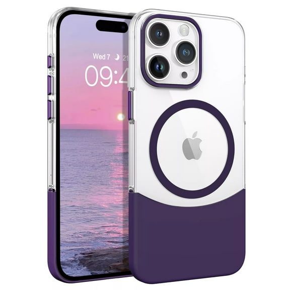 ELEHOLD for iPhone 15 Magnetic Case,Compatible with Mag Safe Accessories, Not-Yellowing Hard Transparent Back Slim Shockproof Protective Case for iPhone 15,Purple
