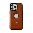 thumbnail image 1 of ELEHOLD for iPhone 15 Magnetic Case Premium Leather Logo Hollow Design Foldable Ring Holder Kickstand Case Support MagSafe Charging Shockproof Hybrid Anti-Scratch 6.1 Inch iPhone 15 Cover,Brown, 1 of 9