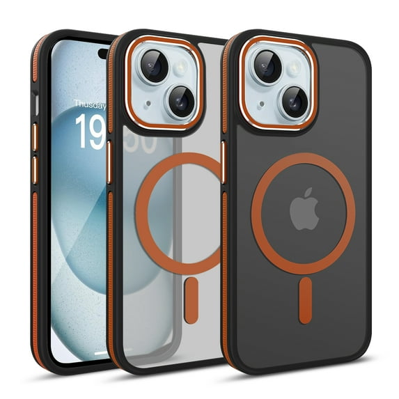 ELEHOLD for iPhone 15 Matte Magnetic Case,Translucent Clear Cover Compatible with Mag Safe, Military Grade Drop Protection Shockproof Back Phone Cover for iPhone 15,Orange